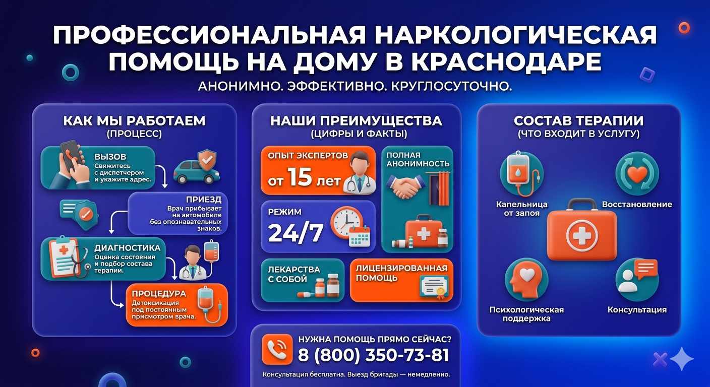 Инфографика о принципах лечения алкоголизма на дому в Балакирево: этапы вызова нарколога, преимущества анонимной детоксикации и состав медицинской помощи.